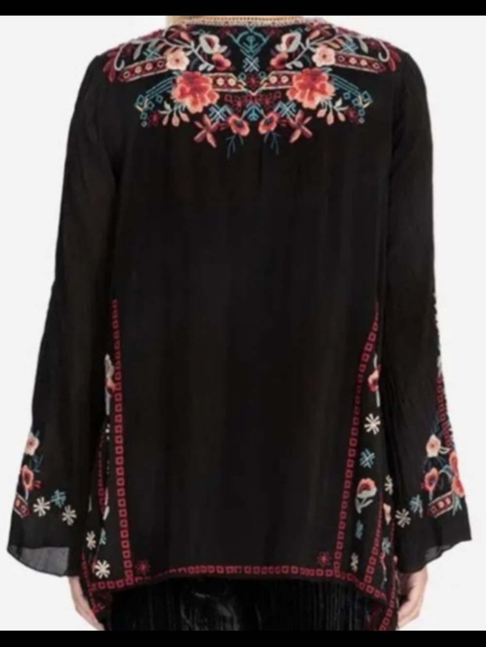 Johnny Was Black Floral Embroidered Tunic with Multicolor Stitching - Picture 5 of 7